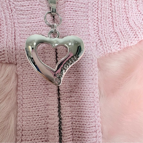 St John Sport Lamb Fur Cable Knit Zip Jacket Pink Heart Pull Sweater Small Y2K - Picture 5 of 11
